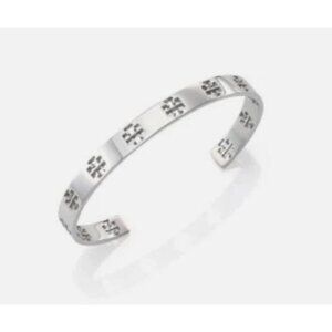 NEW!  Tory Burch Silver Logo T Pierced Logo Cuff Bracelet